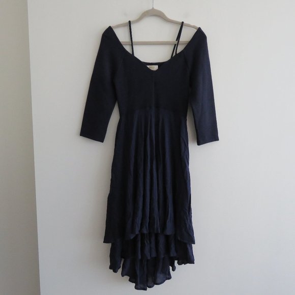 ANTHROPOLOGIE MAEVE Orsay Knit Navy Blue Asymmetrical Dress - Size S - Picture 3 of 16